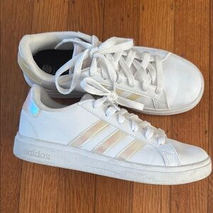 Adidas White Sneakers with Iridescent Stripes